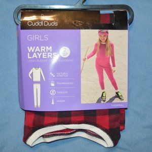Cuddl Duds NWT Girls Red Black Check 2 Piece Warm Layers Thermal Set S 6/6X